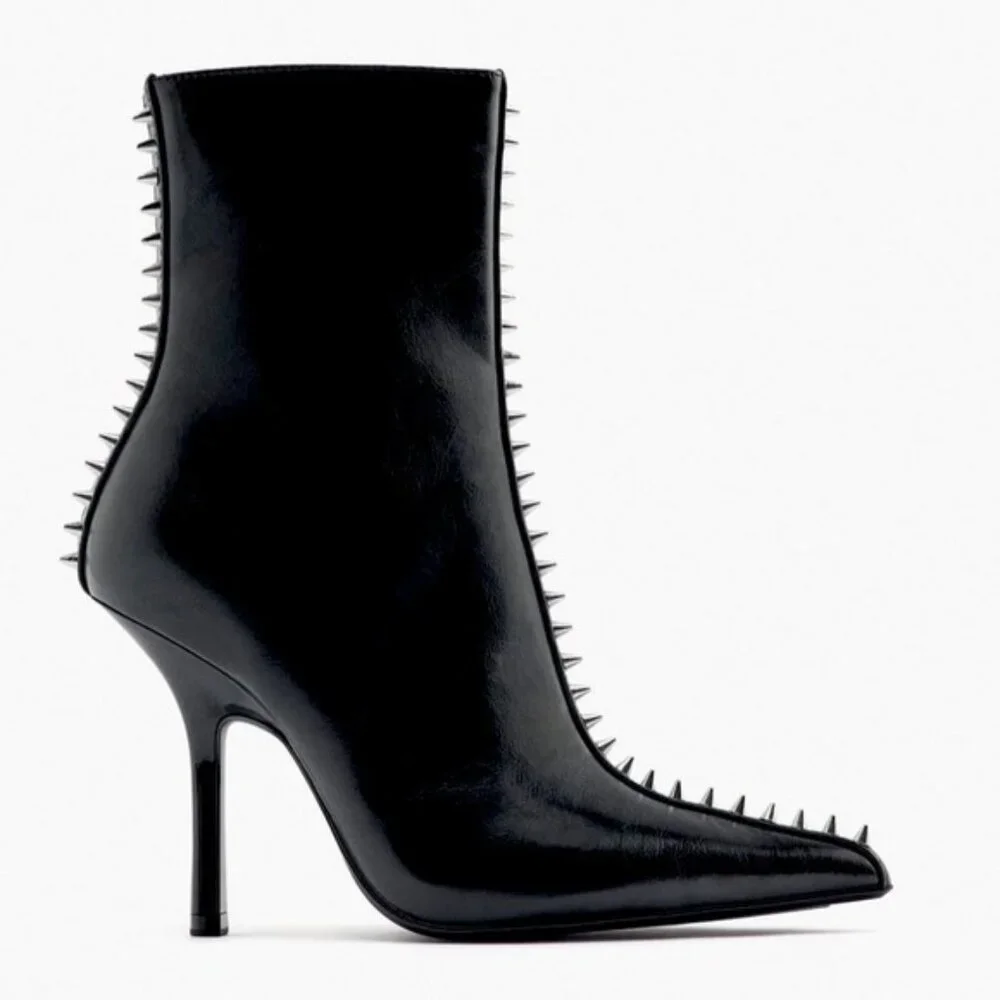 Zara Studded Heeled Ankle Boots studs Spiked Size 36 NEW - Picture 3 of 16